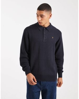 Farah Gateacre Knit Long Sleeve Polo Shirt - Blue