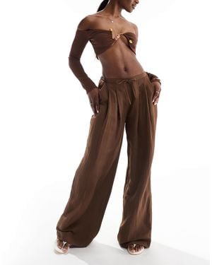 Stradivarius Crinkle Wide Leg Trouser - Brown
