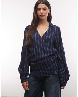 ASOS Top Cruzado Fluido A Rayas Azul Oscuro-Multi