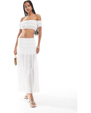 Pull&Bear Lace Tiered Maxi Skirt - White