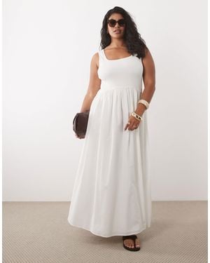 ASOS Asos Design Curve Scoop Ribbed Bodice Midi Dress With Poplin Skirt - Natural