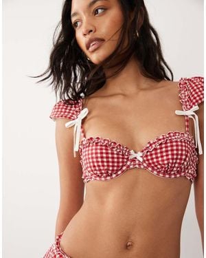 For Love & Lemons Alison Puff Sleeve Bikini Top Co-Ord - Red