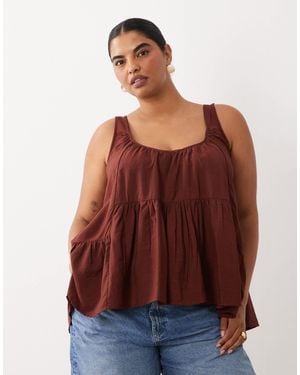 ASOS Asos Design Curve Scoop Neck Peplum Cami Top - Brown