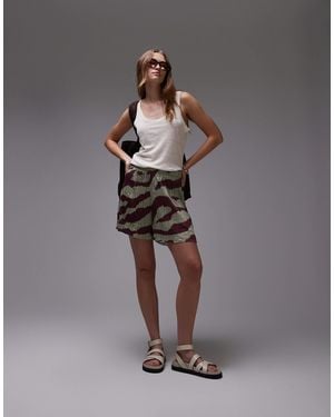 TOPSHOP Crinkle Zebra Print Wide Leg Shorts - Gray