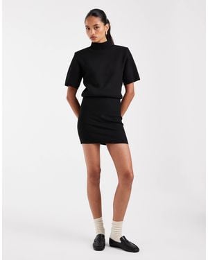ASOS Shoulder Pad Short Sleeve Ruched Dress - Black