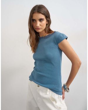 TOPSHOP Top Met Kapmouwtjes En Kanten Rand - Blauw