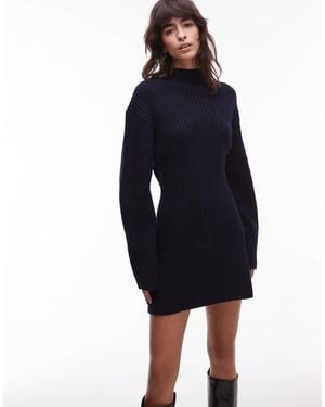 & Other Stories Wool Knitted Mini Jumper Dress With Cinch Waist - Blue
