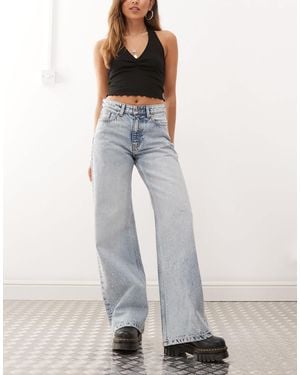 Monki Paz Mid Waist Loose Wide Leg Embellished Jeans - White