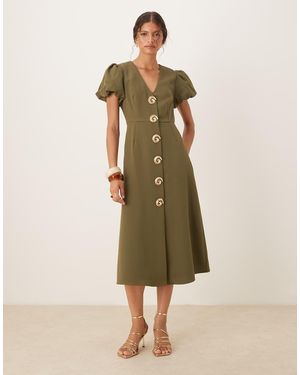 Sister Jane Vestido Midi Verde Con Botones Adornados De - Neutro