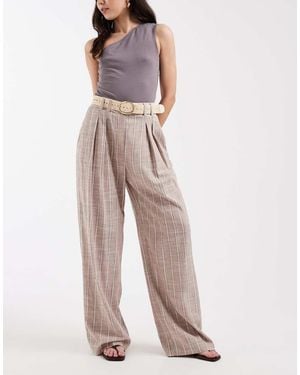 ASOS Tailored Belted Wide Leg Trousers With Pleated Detailing - Natural