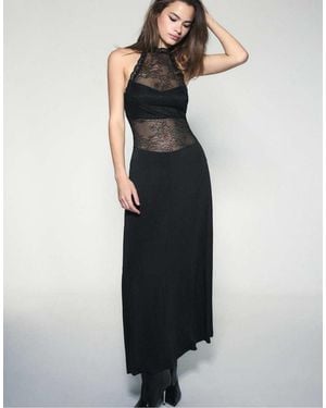 Stradivarius Lace Halter Midaxi Dress - Black
