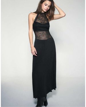 Stradivarius Kanten Halter Midaxi Jurk - Zwart