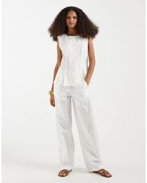 Vero Moda Linen Look Tailored Wide Barrel Pants Co-ord - White