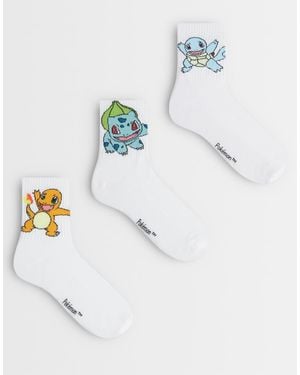 ASOS 3 Pack Socks With Pokemon Graphic - White