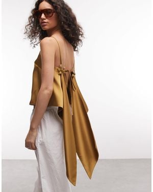 ASOS Satin Flower Detail Open Back Cami - Brown