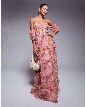 Beauut Off Shoulder Ruffle Maxi Dress - Red