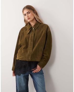 Nobody's Child Real Suede Bomber Jacket - Natural