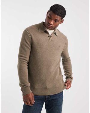 AllSaints Statten Knitted Long Sleeve Polo - Grey