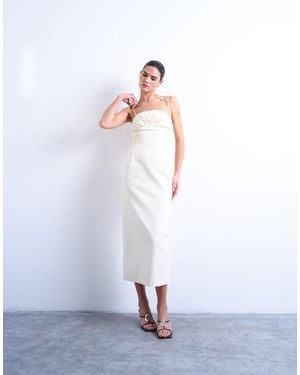 TOPSHOP Premium Ruched Bust Midi Dress - White