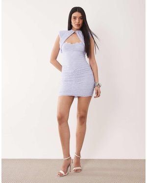 Ruched & Ready Sleeveless Ruched Sculpting Lace Sweetheart Mini Dress - Blue