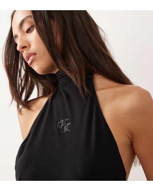 Juicy Couture Exclusive Diamante Logo High Neck Halterneck Top Co-Ord - Black