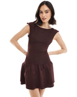 Bershka Shir Puffball Mini Dress - Brown
