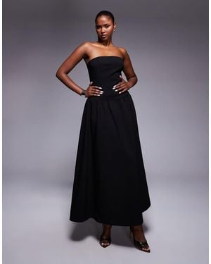Kaiia Exclusive Structured Bandeau Drop Waist Gathered Skirt Maxi Dress - Blue