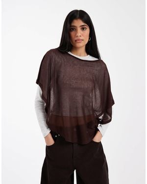ASOS Knit-Look Semi Sheer Slash Neck Cape Top - Brown
