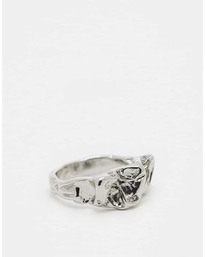 ASOS Anello Argentato Zigrinato - Bianco