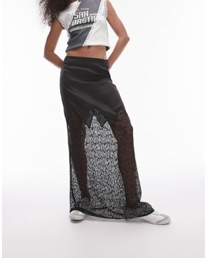 TOPSHOP Satin Lace Mix Maxi Skirt - Black