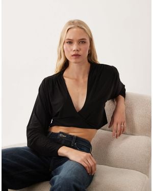 Miss Selfridge Twist Front Long Sleeve Top - Black