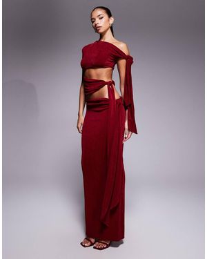 Wanderdoll Falda Larga Ceñida Con Lateral Drapeado Premium Noa De (Parte De Un Conjunto)-Rojo