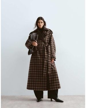 ARRANGE Two Tone Lapel Double Breasted Trench Coat - Brown