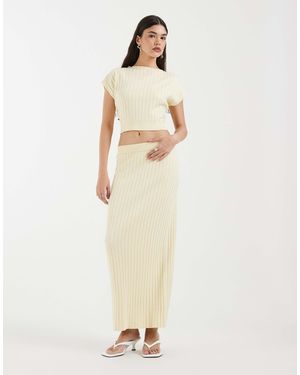 4th & Reckless Ribbed Knit High Waisted Maxi Skirt Co-Ord - Natural