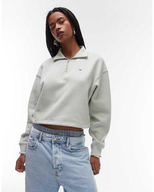 Tommy Hilfiger Boxy Crop 1/4 Zip Cropped Jumper - Grey