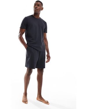 New Look Camiseta De Pijama Gris Oscuro De Tejido Gofrado De (Parte De Un Conjunto) - Azul