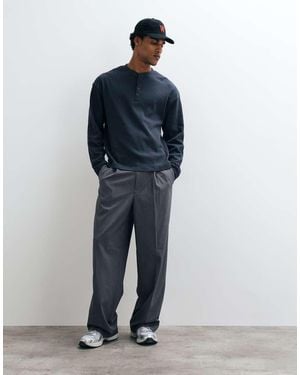 Collusion Boxy Oversized Long Sleeve Henley T-shirt - Blue