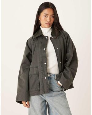 Gina Tricot Quilted Oversize Corduroy Jacket - Grey