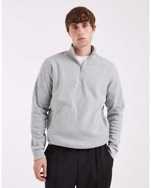 Brave Soul Quarter Zip Funnel Neck Sweatshirt - Grey