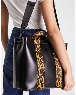 Claudia Canova Tote Bag With Leopard Print Detail And Cross Body Strap - Black