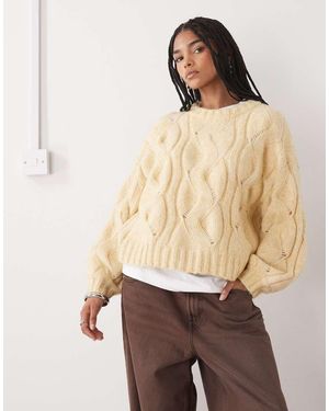 Monki Boxy Cropped Cable Knit Jumper - Natural
