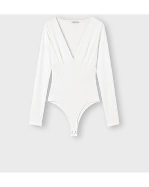 Stradivarius Body mit v-ausschnitt und raffungen unter der brust - Weiß