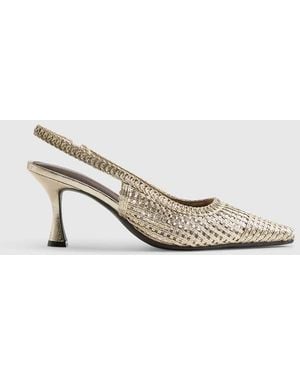 River Island Weave Sling Back Court Heels - White
