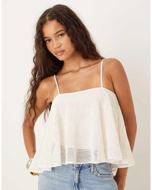 Mango Cotton Mix Fine Knit Peplum Cami Top - White
