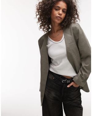 TOPSHOP Collarless Throw On Blazer - Gray