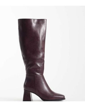 SEQWL Wide Fit Fisher Block Heel Knee Boots - Red