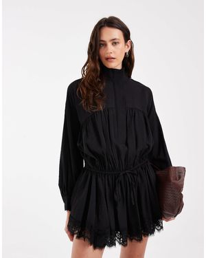ASOS Track-playsuit mit spitzenbesatz am saum - Schwarz