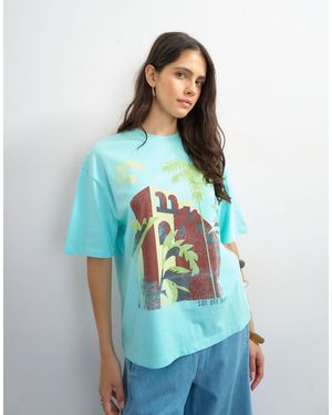 TOPSHOP 'Sol De Sur' Graphic Oversized Tee - Blue
