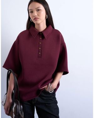 TOPSHOP Scuba-style Fabric Short Sleeve Polo Top - Purple