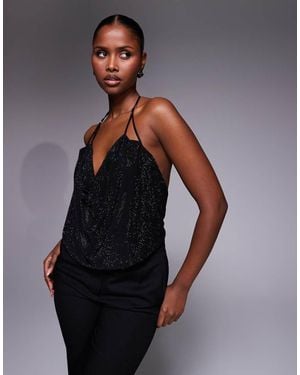 Mango Featuring Kaia Gerber Backless Embellished Draped Top - Black